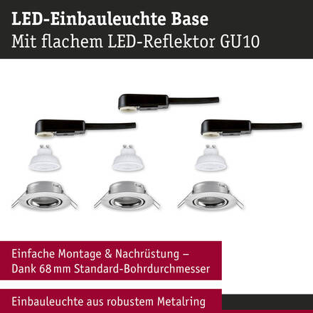 PAULMANN LED vestavné svítidlo Base GU10 Flat výklopné 3x4,9W 230V stmívatelné 2700K kov kartáčovaný
