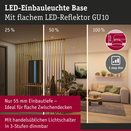 PAULMANN LED vestavné svítidlo Base GU10 Flat výklopné 3x4,9W 230V stmívatelné 2700K černá mat