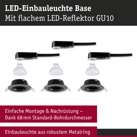 PAULMANN LED vestavné svítidlo Base GU10 Flat výklopné 3x4,9W 230V stmívatelné 2700K černá mat