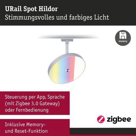 PAULMANN URail lištový spot Smart Home Zigbee 3.0 Hildor RGBW 7,5W RGBW+ stmívatelné 230V matný chrom