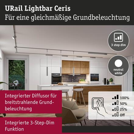 PAULMANN URail Lightbar 3-krokové-stmívatelné Ceris 9,5W 4000K stmívatelné 230V matný chrom