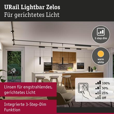PAULMANN URail Lightbar 3-krokové-stmívatelné Zelos 10W 3000K stmívatelné 230V černá mat