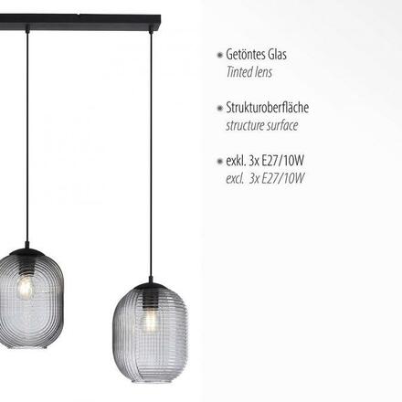 PAUL NEUHAUS závěsné svítidlo, kouřové sklo, 3 ramenné, retro design, oválné
