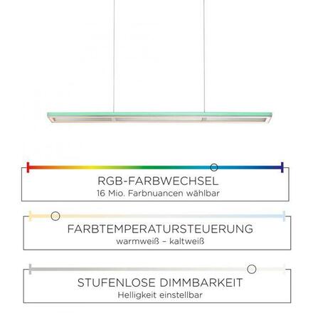 PAUL NEUHAUS LED závěsné svítidlo, barva hliník, dálkový ovladač, RGB, CCT, paměť 2700-5000K