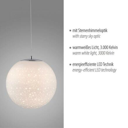 PAUL NEUHAUS LED závěsné svítidlo chrom s bílým opálovým sklem 25cm nastavitelná výška 3000K PN 2052-17