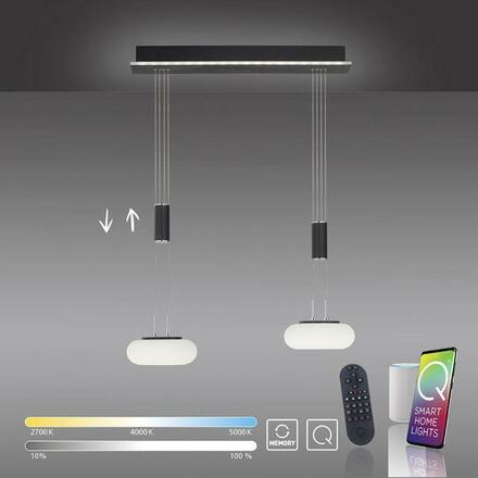 PAUL NEUHAUS Q ETIENNE závěsné svítidlo Smart Home, černá, podlouhlé, 2 ramenné ZigBee 2700-5000K