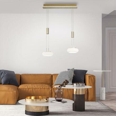 PAUL NEUHAUS Q ETIENNE závěsné svítidlo Smart Home, mosaz, 2 ramenné ZigBee 2700-5000K