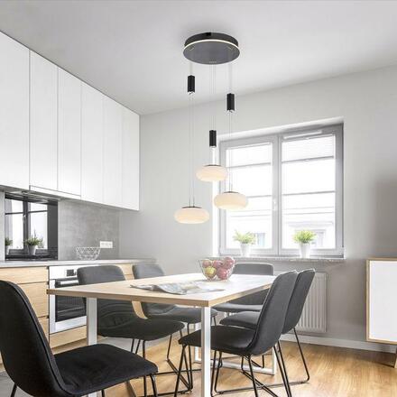 PAUL NEUHAUS Q ETIENNE závěsné svítidlo Smart Home, černá, kruhové, 3 ramenné ZigBee 2700-5000K