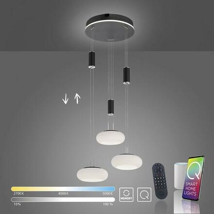 PAUL NEUHAUS Q ETIENNE závěsné svítidlo Smart Home, černá, kruhové, 3 ramenné ZigBee 2700-5000K