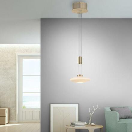 PAUL NEUHAUS LED závěsné svítidlo, nastavitelná výška, matná mosaz, kruhové SimplyDim 3000K