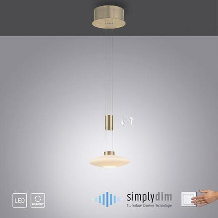 PAUL NEUHAUS LED závěsné svítidlo, nastavitelná výška, matná mosaz, kruhové SimplyDim 3000K