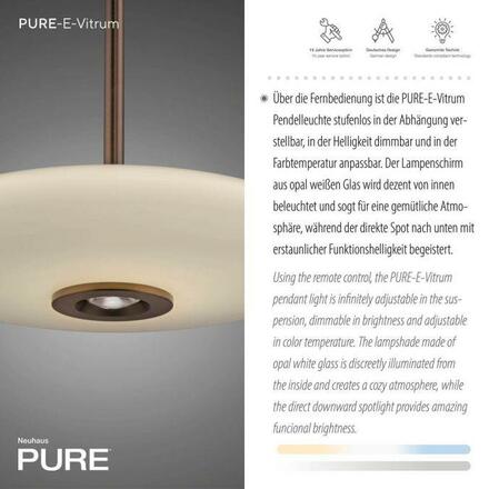 PAUL NEUHAUS Závěsné svítidlo PURE E-Vitrum tmavěhnědé kov elektrické 2700-5000K PN 2084-34
