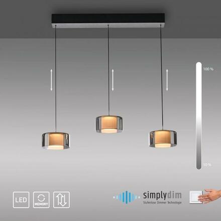 PAUL NEUHAUS Závěsné svítidlo LED RIKA 3 ramenné černá nastavitelná výška Comfort Lift SimplyDim 3000K PN 2113-18