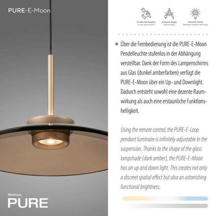 PAUL NEUHAUS LED závěsné svítidlo PURE E-Moon bronz elektricky nastavitelná výška 2700-5000K PN 2195-97