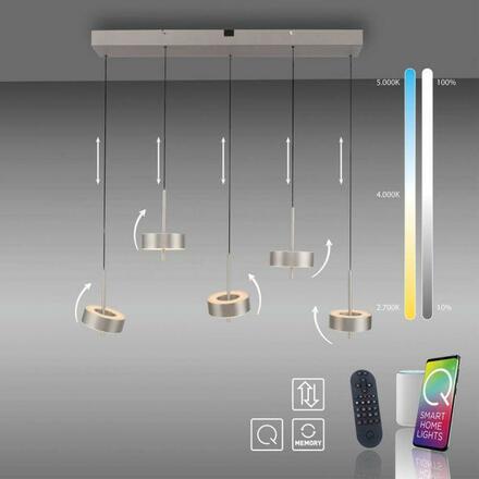 PAUL NEUHAUS Závěsné svítidlo Q-ROTATE 5 ramenné hliník nastavitelná výška Smart Home ZigBee 2700-5000K PN 2249-95