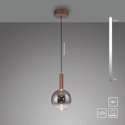 PAUL NEUHAUS LED závěsné svítidlo BOWL, hnědé, 1-ramenné,stmívatelné, nastavitelná výška SimplyDim 2700K