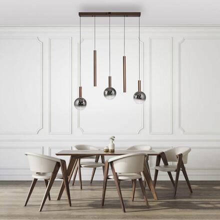 PAUL NEUHAUS LED závěsné svítidlo BOWL, hnědé,5-ramenné lineární SimplyDim 2700K
