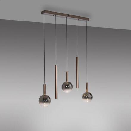 PAUL NEUHAUS LED závěsné svítidlo BOWL, hnědé,5-ramenné lineární SimplyDim 2700K