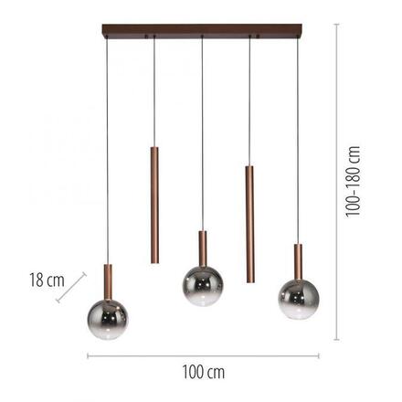 PAUL NEUHAUS LED závěsné svítidlo BOWL, hnědé,5-ramenné lineární SimplyDim 2700K