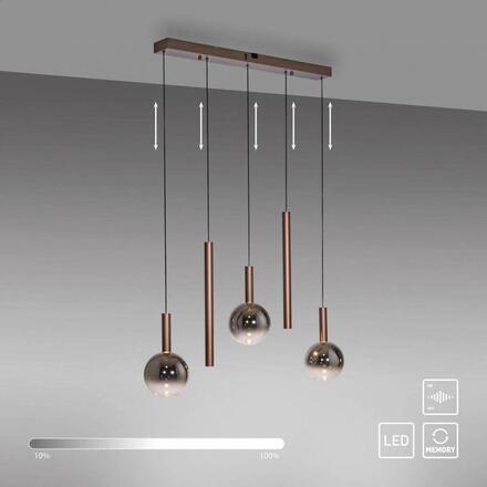 PAUL NEUHAUS LED závěsné svítidlo BOWL, hnědé,5-ramenné lineární SimplyDim 2700K