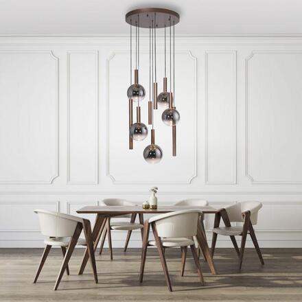 PAUL NEUHAUS LED závěsné svítidlo BOWL, hnědé, kruhové, 9-ramenné, stmívatelné, nastavitelná výška SimplyDim 2700K