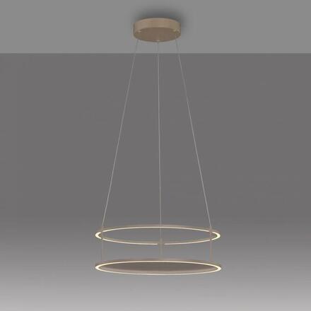 PAUL NEUHAUS LED závěsné svítidlo CONTURA písková barva, kruhové, dotykový se stmívačem, s policí, nastavitelná výška 3000K