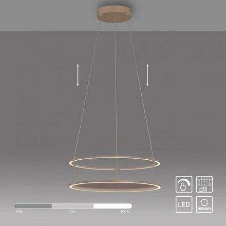 PAUL NEUHAUS LED závěsné svítidlo CONTURA písková barva, kruhové, dotykový se stmívačem, s policí, nastavitelná výška 3000K