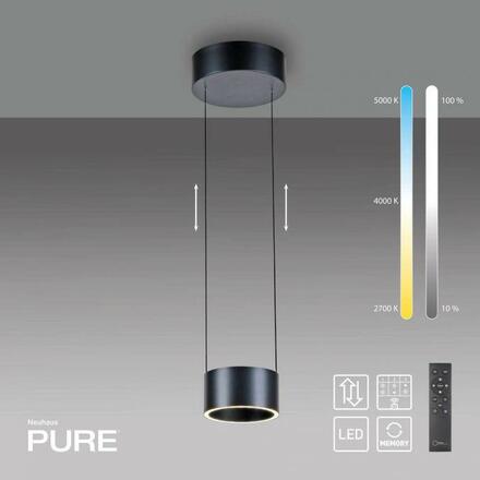 PAUL NEUHAUS LED závěsné svítidlo PURE Clipse, šedá, dálkový ovladač, Comfort Lift, paměťová funkce 2200-5000K