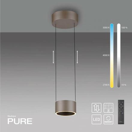 PAUL NEUHAUS LED závěsné svítidlo PURE Clipse, bronzová, dálkový ovladač, stmívatelné 2200-5000K