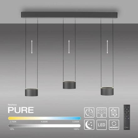 PAUL NEUHAUS LED závěsné svítidlo PURE Clipse, šedá, dálkový ovladač, Comfort Lift, paměťová funkce 2200-5000K