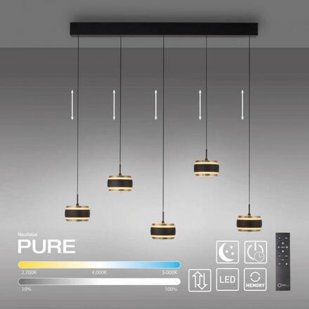 PAUL NEUHAUS Závěsné svítidlo PURE Falling Rings, černá / metalická šedá 2200-5000K