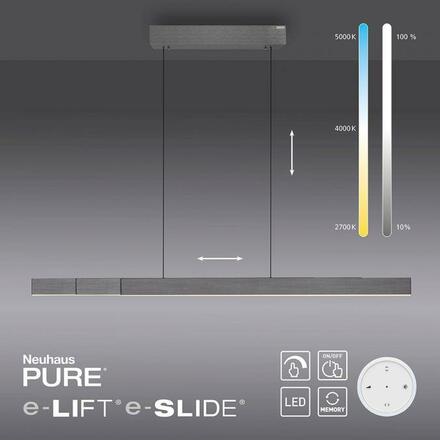 PAUL NEUHAUS LED závěsné svítidlo PURE-MOTO-RISE šedá elektricky nastavitelná výška, dotykový vypínač 2700-5000K PN 2545-15