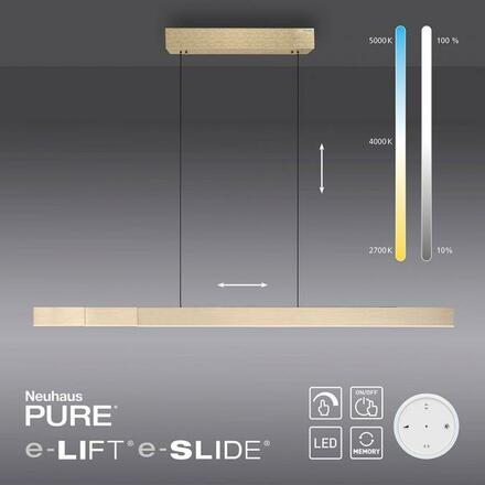 PAUL NEUHAUS LED závěsné svítidlo PURE-MOTO-RISE matná mosaz elektricky nastavitelná výška, dotykový vypínač 2700-5000K PN 2545-60