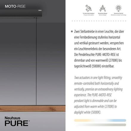 PAUL NEUHAUS LED závěsné svítidlo PURE-MOTO-RISE přírodní dřevo elektricky nastavitelná výška dotykový vypínač 2700-5000K PN 2545-79
