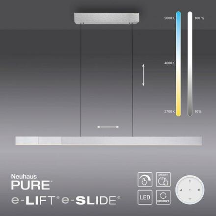 PAUL NEUHAUS LED závěsné svítidlo PURE-MOTO-RISE hliník elektricky nastavitelná výška, dotykový vypínač 2700-5000K PN 2545-95