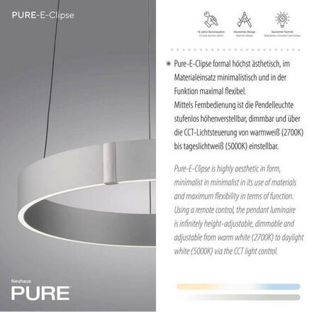 PAUL NEUHAUS LED závěsné svítidlo PURE E-Clipse hliník elektrické 2700-5000K PN 2560-95