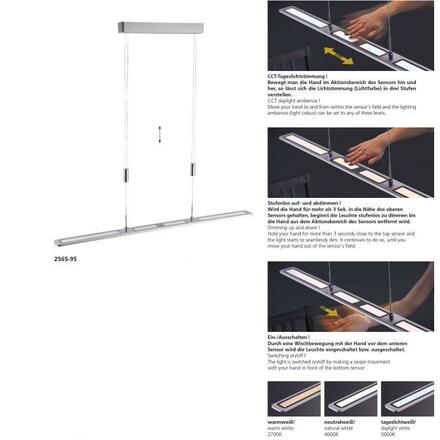 PAUL NEUHAUS LED závěsné svítidlo, hliník, moderní ovládání gesty 2700-5000K PN 2565-95