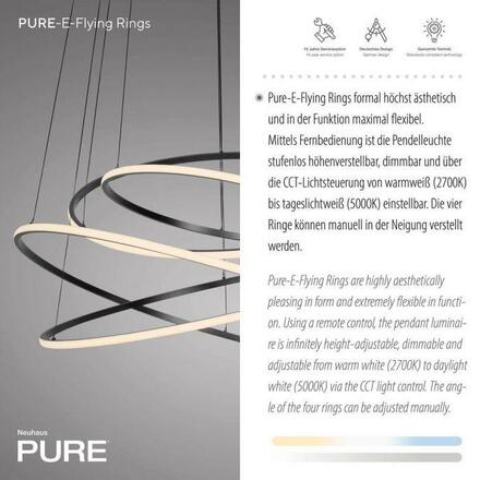 PAUL NEUHAUS LED závěsné svítidlo PURE E-Flying Rings elektrické 2700-5000K šedá mystic 2566-15