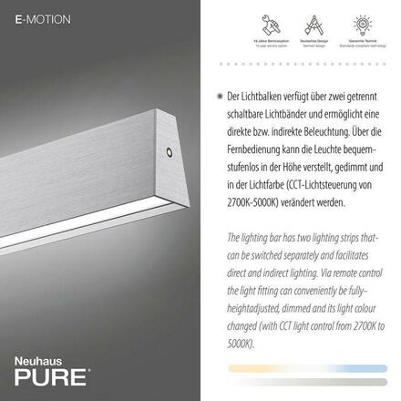 PAUL NEUHAUS LED závěsné svítidlo PURE-E-MOTION hliník elektricky nastavitelná výška 2700-5000K PN 2570-95