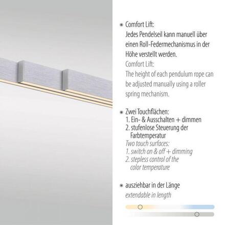 PAUL NEUHAUS LED závěsné svítidlo s Comfort Lift, hliník, nastavitelná výška, roztahovací 2700-5000K