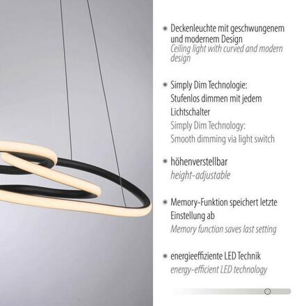 PAUL NEUHAUS LED závěsné svítidlo TWIST, černá, nastavitelná výška, paměťová funkce SimplyDim 2700K