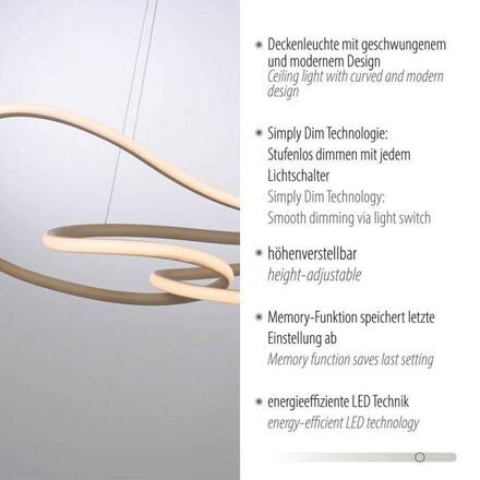 PAUL NEUHAUS LED závěsné svítidlo TWIST, písková barva, nastavitelná výška, paměťová funkce SimplyDim 2700K