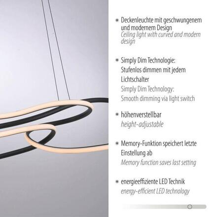 PAUL NEUHAUS LED závěsné svítidlo TWIST, černá, nastavitelná výška, stmívatelné, paměťová funkce SimplyDim 2700K