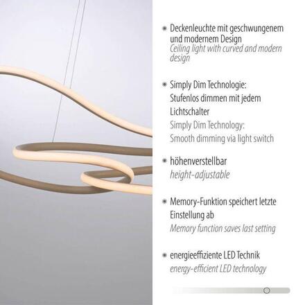 PAUL NEUHAUS LED závěsné svítidlo TWIST, písková, stmívatelné vypínačem, nastavitelná výška SimplyDim 2700K