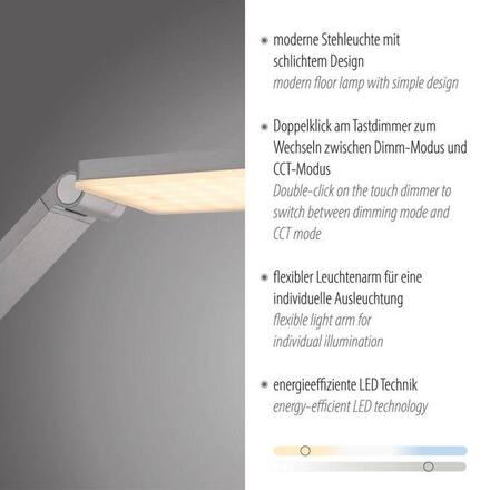 PAUL NEUHAUS LED stojací svítidlo SAMSKY, stříbrná, stmívatelné, nastavitelná výška, CCT nastavení teploty barvy 2700-5000K