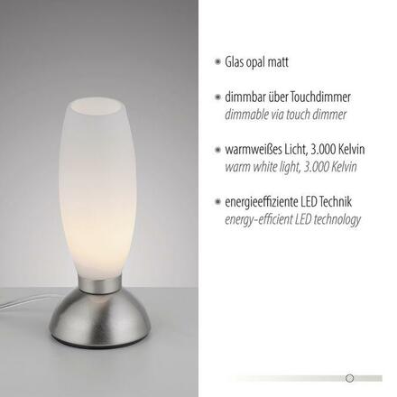PAUL NEUHAUS LED stolní lampa stříbrná opálové sklo 3 krokové stmívání dotykovým stmívačem 3000K PN 4021-55