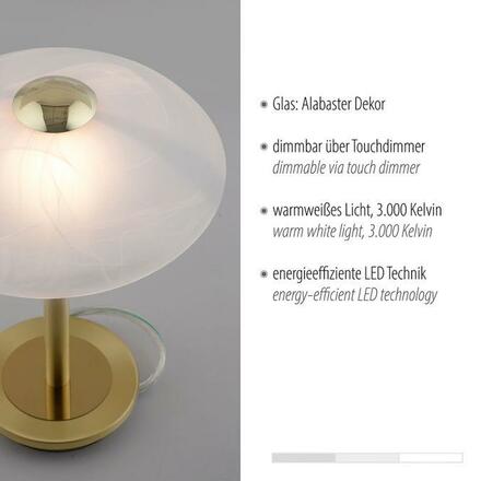 PAUL NEUHAUS LED stolní lampa matná mosaz alabastrový dekor sklo 3 krokové stmívání dotykovým stmívačem 3000K PN 4026-60