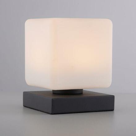 PAUL NEUHAUS LED stolní lampa, antracit, tvar kostky, dotykový stmívač, nadčasový design 3000K