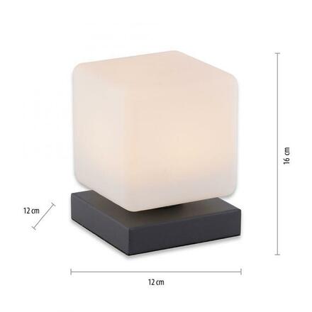 PAUL NEUHAUS LED stolní lampa, antracit, tvar kostky, dotykový stmívač, nadčasový design 3000K