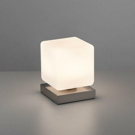 PAUL NEUHAUS LED stolní lampa stříbrná, tvar kostky, dotykový stmívač, nadčasový design 3000K